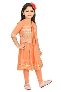 A R Fashions Girls Cotton Round Neck Sleeveless Solid Frock with Jacket-thumb4