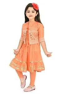 A R Fashions Girls Cotton Round Neck Sleeveless Solid Frock with Jacket-thumb1