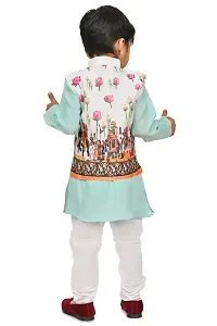 A R Fashions Boys Cotton Mandarian Collar Long Sleeve Solid Kurta Pajama With Jacket-thumb2