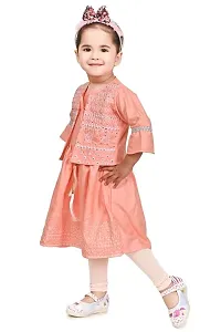 A R Fashions Girls Cotton Round Neck 3/4 Sleeve Solid Embroidered Dress-thumb3