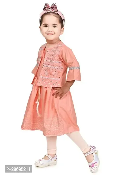 A R Fashions Girls Cotton Round Neck 3/4 Sleeve Solid Embroidered Dress-thumb4