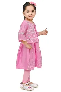 A R Fashions Girls Cotton Round Neck 3/4 Sleeve Solid Embroidered Dress-thumb2