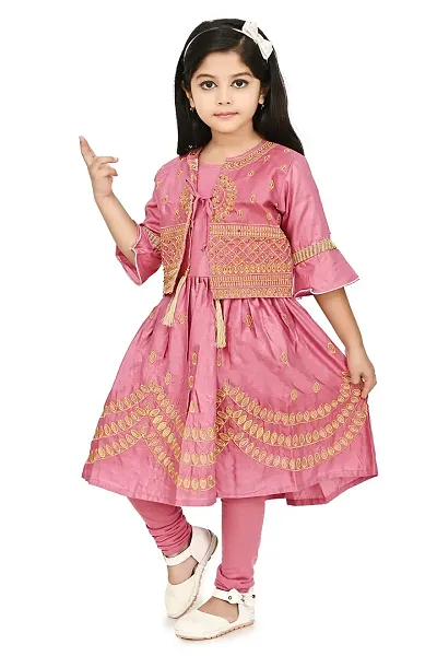 A R Fashions Girls Rayon Casual Kurta and Legging with Jacket