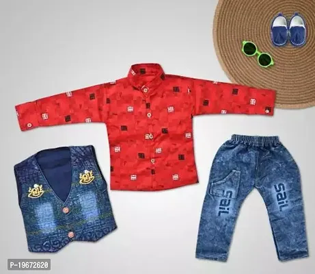 Fabulous RED Cotton Printed T-Shirts with Jeans For Boys