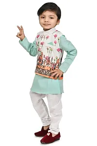 A R Fashions Boys Cotton Mandarian Collar Long Sleeve Solid Kurta Pajama With Jacket-thumb4