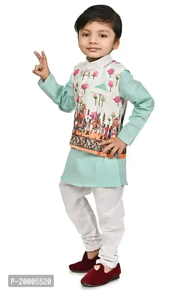 A R Fashions Boys Cotton Mandarian Collar Long Sleeve Solid Kurta Pajama With Jacket-thumb5