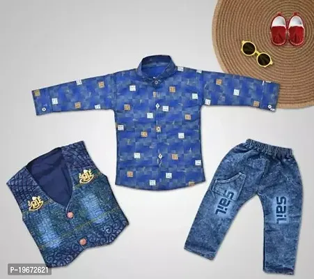 Fabulous BLUE Cotton Printed T-Shirts with Jeans For Boys-thumb0