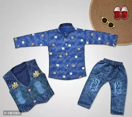 Fabulous BLUE Cotton Printed T-Shirts with Jeans For Boys