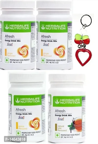HERBALIFE Afresh Energy Drink Powder-4 Pack Multi Flavour Plant-Based Protein (200 g, Ginger + Ginger, Lemon, TULSI)-thumb0