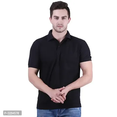 Men's Black Cotton Solid Polos-thumb0