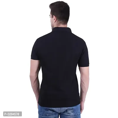 Men's Black Cotton Solid Polos-thumb3