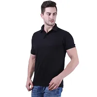 Men's Black Cotton Solid Polos-thumb3