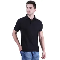 Men's Black Cotton Solid Polos-thumb1