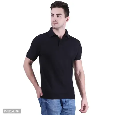 Men's Black Cotton Solid Polos-thumb2