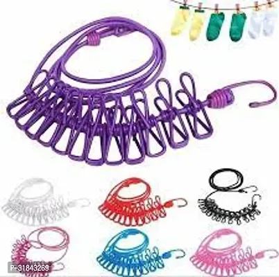 Portable Multi Functional Drying Rope with 12 Clips and 2 Hooks Durable(pack of 1)-thumb2