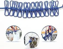 Portable Multi Functional Drying Rope with 12 Clips and 2 Hooks Iron Cloth Clips(pack of 1)-thumb3