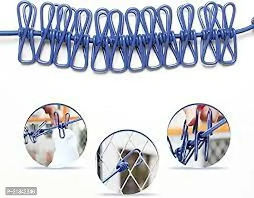 Portable Multi Functional Drying Rope with 12 Clips and 2 Hooks Iron Cloth Clips(pack of 1)-thumb4