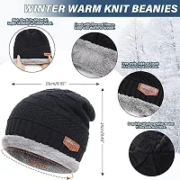 Soft Woolen Winter Cap  Muffler | Warm Beanie for Men | Black Wool Cap  Muffler for Winter PACK OF 1-thumb1