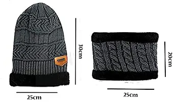 Soft Woolen Winter Cap  Muffler | Warm Beanie for Men | Black Wool Cap  Muffler for Winter PACK OF 1-thumb2