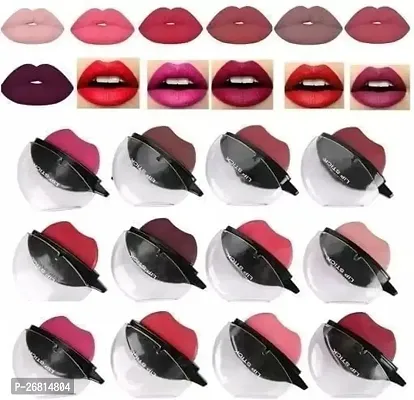 Premium Quality Lip Shape Super Matte  Apple Lipstick Set Of 12 (Multi Color)-thumb0