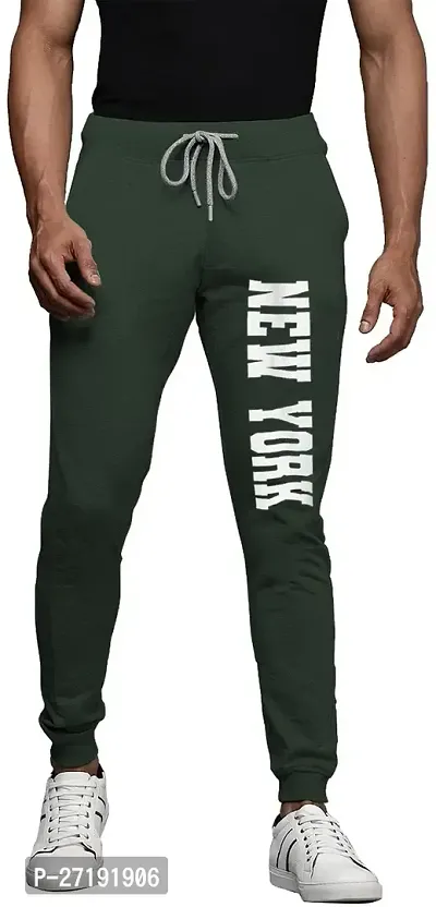 Stylish Green Cotton Blend Printed Regular Track Pants For Men