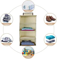 SHREY CREATION Non Woven Hanging Clothe Organizer / Wardrobe Shelf Organizer for Family Closet Cupboard and Almira (Ivory)-thumb1