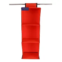 SHREY CREATION Non Woven Foldable Hanging 3 Shelves Wardrobe/Closet Cloth Organizer / Clothes Storage Wardrobe Organiser for Almirah (Pack of 2, Red)-thumb2