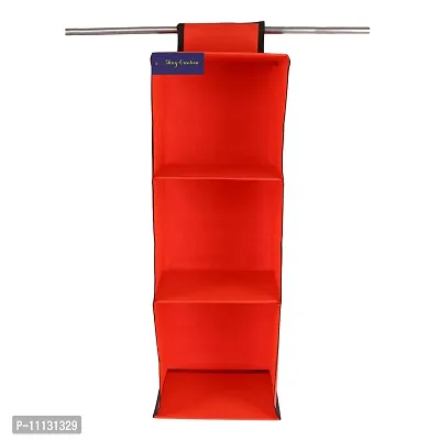 SHREY CREATION Non Woven Foldable Hanging 3 Shelves Wardrobe/Closet Cloth Organizer / Clothes Storage Wardrobe Organiser for Almirah (Pack of 2, Red)-thumb3