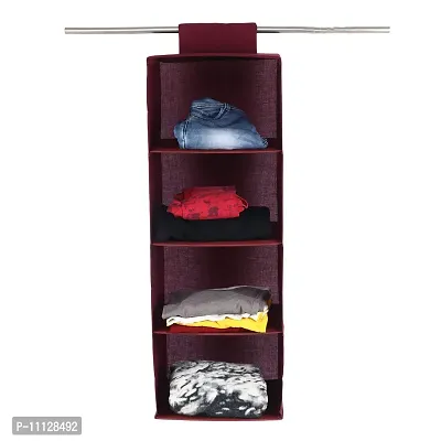 SHREY CREATION 4 Shelf Closet Hanging Organizer, 4 Tier Closet Wardrobe Organizer Clothes Storage Hanger for Family Closet Bedroom, Foldable and Universal Fit (Maroon)