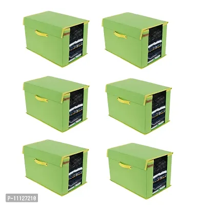 Shrey Creation Set Of 4 Shirt Stacker / Cloth Storage Foldable Wardrobe/Closet Organizer With Handle and Lid For T-shirts , Shirts & Clothes Cover- (P Green)-thumb0