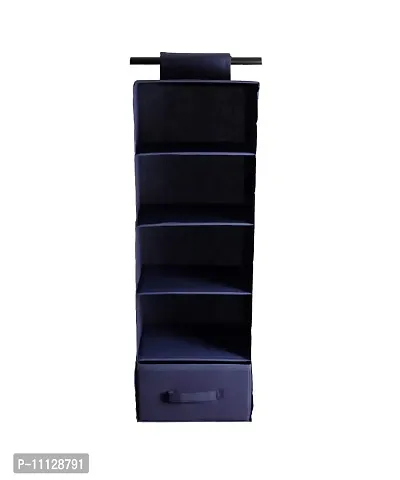 SHREY CREATION Hanging 5 Shelf Wardrobe Organizer/Closet Organizer with Drawer- Blue-(30 * 30 * 85 CM)-thumb0