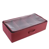 SHREY CREATION Rectangular Non Woven Large Underbed Storage Bag, Bin Organizer 4 Pairs Customizable Slots, Clothes Blanket, Comforter storage container with Handles - Maroon-thumb1