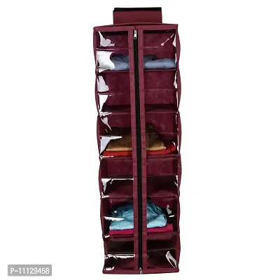 SHREY CREATION Non-Woven Hanging Cloth Organizer / Wardrobe Shelf Organizer with Zip. (6 Shelves, Meroon)-thumb5