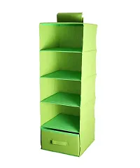 SHREY CREATION Hanging 5 Shelf Wardrobe Organizer/Closet Organizer with Drawer-Parrote Green-(30 * 30 * 85 CM)-thumb2