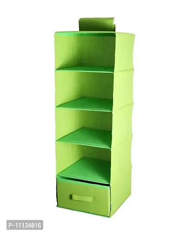 SHREY CREATION Hanging 5 Shelf Wardrobe Organizer/Closet Organizer with Drawer-Parrote Green-(30 * 30 * 85 CM)-thumb3