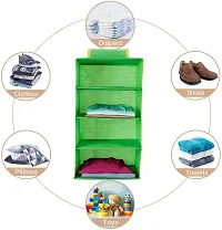 SHREY CREATION Foldable Hanging 4 Shelf/ Compartment Wardrobe Organizer Closet Cloth Organizer-Green-thumb1