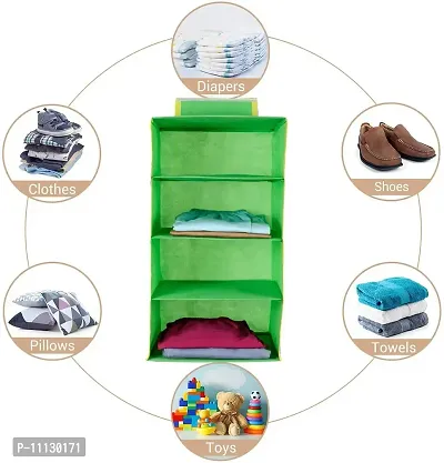 SHREY CREATION Foldable Hanging 4 Shelf/ Compartment Wardrobe Organizer Closet Cloth Organizer-Green-thumb2