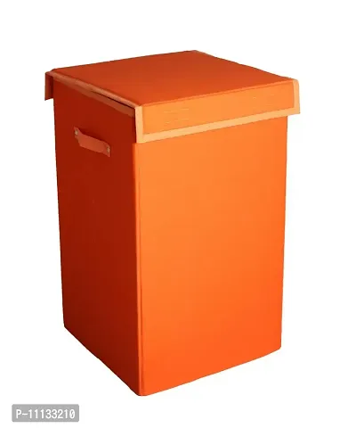 Shrey Creation Laundry Basket with Lid for Clothes / Laundry Basket with Lid Big Size, Laundry Bag Foldable with Handle - Orange-thumb2