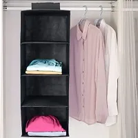 SHREY CREATION Non Woven 4 Shelf , Compartment Closet Cloth Hanging Organizer, Clothes Storage Wardrobe Organiser for Almirah - Black-thumb3
