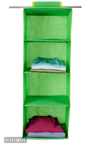 SHREY CREATION Foldable Hanging 4 Shelf/ Compartment Wardrobe Organizer Closet Cloth Organizer-Green-thumb0