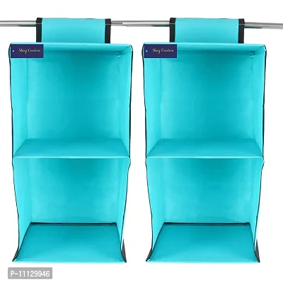 SHREY CREATION 2 Shelf Closet Hanging Organizer, 2 Tier Closet Wardrobe Organizer Clothes Storage Hanger for Family Closet Bedroom, Foldable and Universal Fit (R Green)-Pack of 2