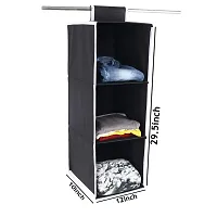 SHREY CREATION 3 Shelves Compartment Wardrobe Organiser Hanging Closet Organizer for Wardrobe Storage (Pack of 2, Black)-thumb3