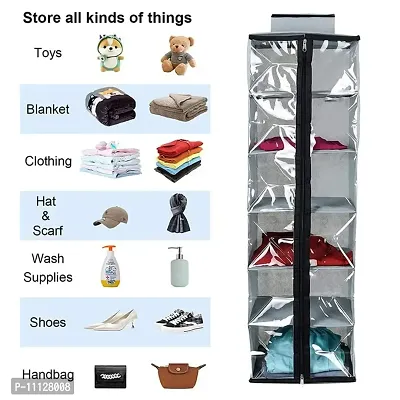 SHREY CREATION Non-Woven Hanging Cloth Organizer / Wardrobe Shelf Organizer with Zip. (6 Shelves, Grey)-thumb5