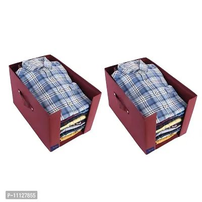 Shrey Creation Shirt Stacker Closet Organizer Non Woven Wardrobe Organizer Shirts and Clothing Organizer (Set of 2)- Maroon-thumb0