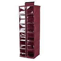 SHREY CREATION Non-Woven Hanging Cloth Organizer / Wardrobe Shelf Organizer with Zip. (6 Shelves, Meroon)-thumb3