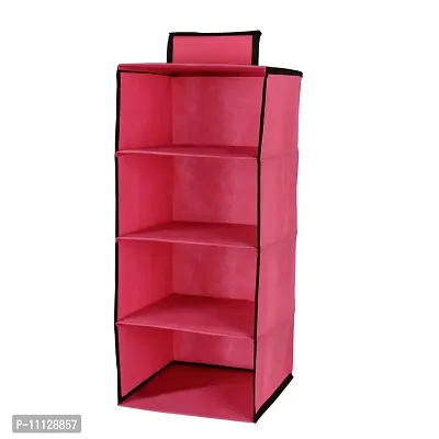 Shrey Creation 4 Shelf Wardrobe Organizer Clothes Hanging Organizer Wardrobe for Regular Garments Shoes Storage Cupboard Shelf Organizer Hanging Organizers (Pink)-thumb3