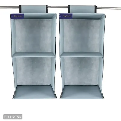 SHREY CREATION 2 Shelf Closet Hanging Organizer, 2 Tier Closet Wardrobe Organizer Clothes Storage Hanger for Family Closet Bedroom, Foldable and Universal Fit (Grey)-Pack of 2