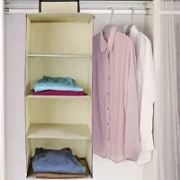 SHREY CREATION Non Woven Hanging Clothe Organizer / Wardrobe Shelf Organizer for Family Closet Cupboard and Almira (Ivory)-thumb3