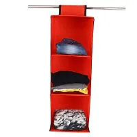 SHREY CREATION Non Woven Foldable Hanging 3 Shelves Wardrobe/Closet Cloth Organizer / Clothes Storage Wardrobe Organiser for Almirah (Pack of 2, Red)-thumb1