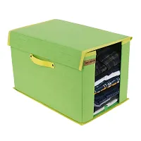 Shrey Creation Set Of 4 Shirt Stacker / Cloth Storage Foldable Wardrobe/Closet Organizer With Handle and Lid For T-shirts , Shirts & Clothes Cover- (P Green)-thumb1